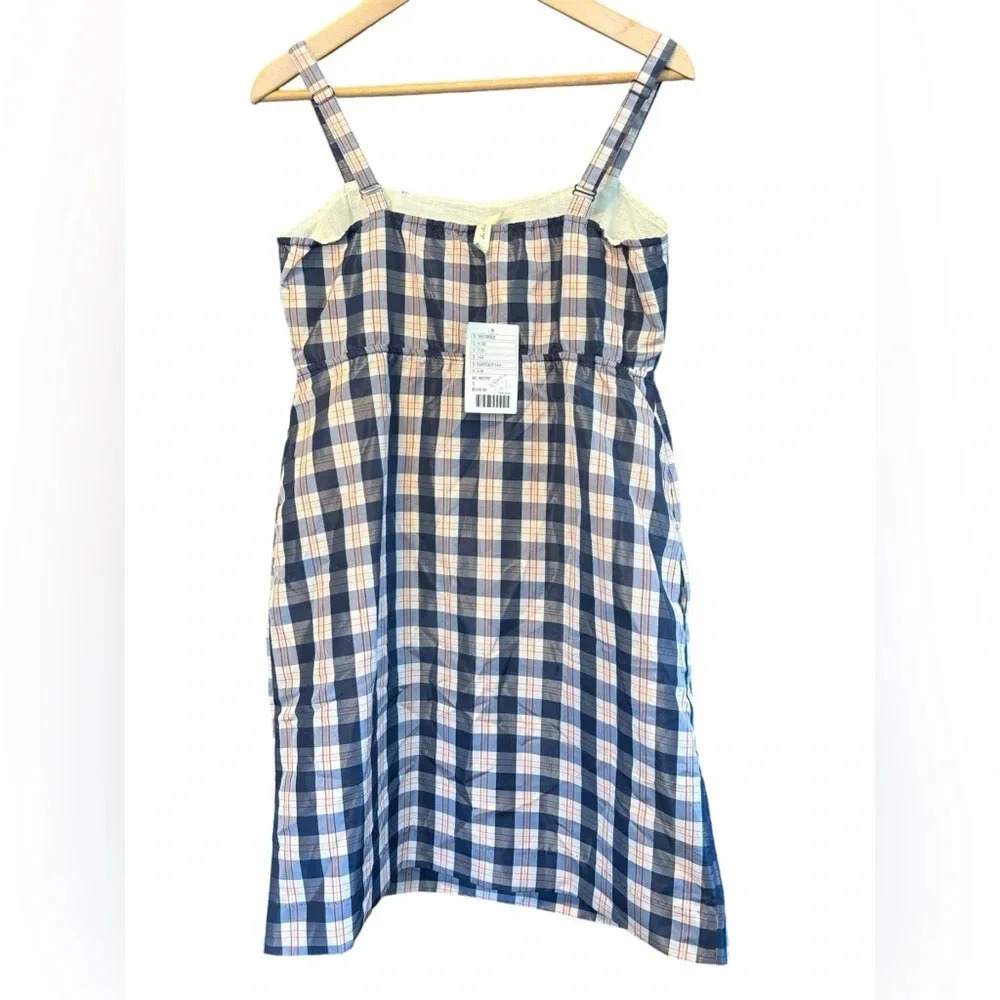 NWT Anthropologie Maeve Blue White Plaid Printed Dress with Sheen Size Small - Picture 3 of 9